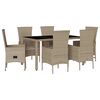vidaXL Matgrupp f&ouml;r tr&auml;dg&aring;rden med dynor 7 delar beige konstrotting