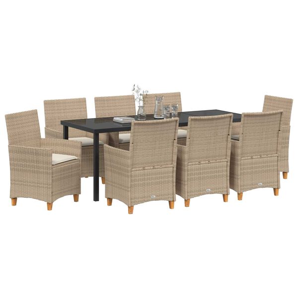 vidaXL Tr&auml;dg&aring;rdsm&ouml;belset 9 pcs Beige konstrotting