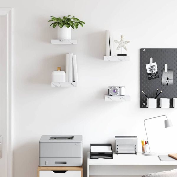 vidaXL V&auml;gg hylla 4 pcs Vit marmor 23 x 23,5 x 4 cm Konstruerat tr&auml;