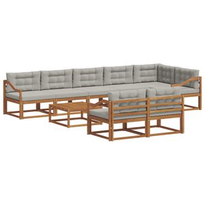 vidaXL Utomhussoffset med kudde 9 pcs Naturlig och ljusgr&aring;