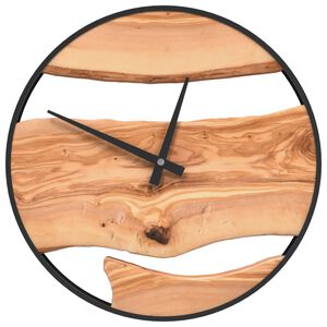 vidaXL V&auml;ggklocka brun &Oslash;35 cm j&auml;rn och olivtr&auml;