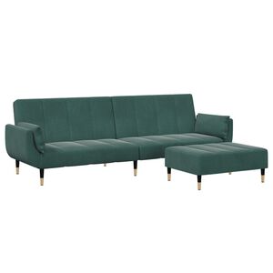 vidaXL B&auml;ddsoffa 2-sits med fotpall m&ouml;rkgr&ouml;n sammet