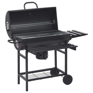vidaXL Grilltunna med hjul och bord svart st&aring;l 115x85x95 cm