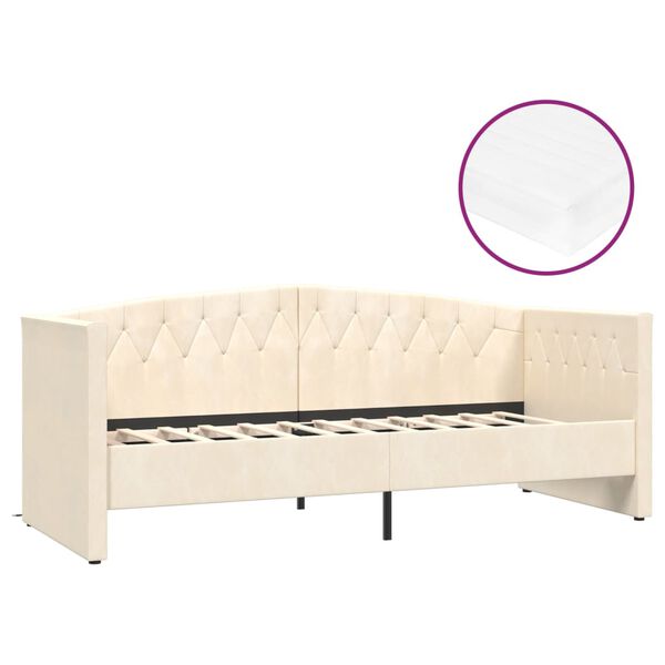vidaXL Dagb&auml;dd med madrass USB gr&auml;ddvit sammet 90x200 cm