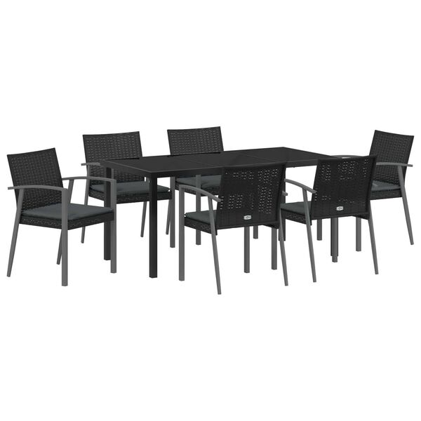 vidaXL Tr&auml;dg&aring;rdsm&ouml;belset 7 pcs Svart och Gr&aring; PE Rattan