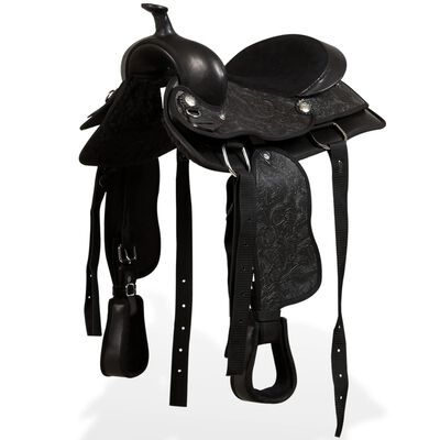 vidaXL Westernsadel träns&halsband äkta läder 13" svart