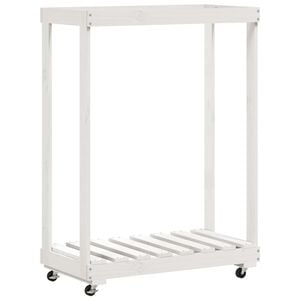 vidaXL Vedst&auml;ll med hjul vit 76,5x40x108 cm massiv furu