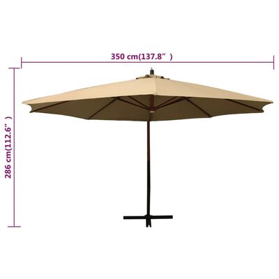 vidaXL Frihängande parasoll med trästång 350 cm taupe