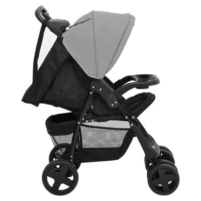 vidaXL Barnvagn 3-i-1 ljusgrå och svart stål