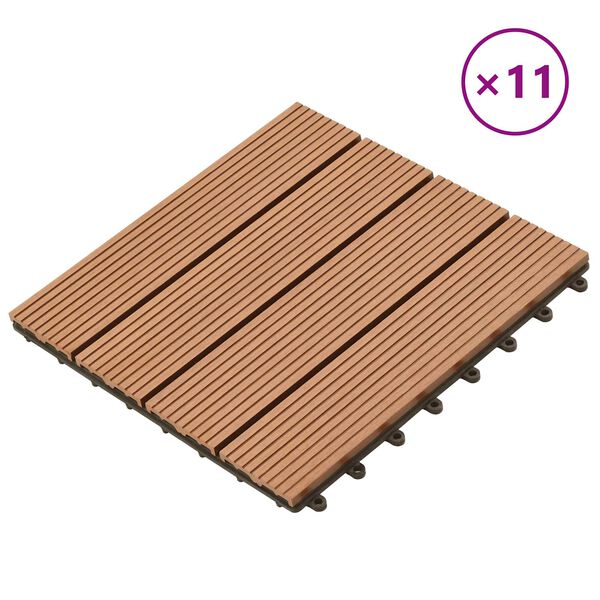 vidaXL Terrassplattor 11 pcs Brun 30 x 30 cm WPC