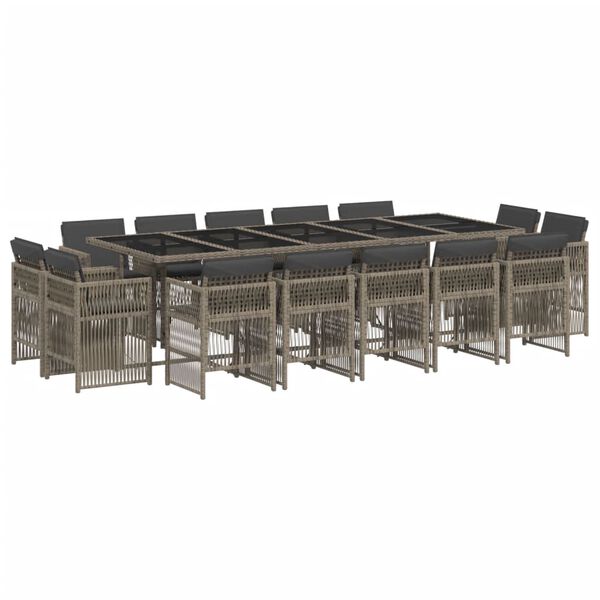 vidaXL Matgrupp f&ouml;r tr&auml;dg&aring;rden med dynor 15 delar gr&aring; konstrotting