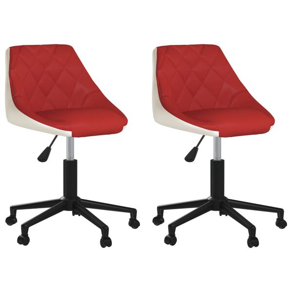 vidaXL Snurrbara matstolar 2 st vinr&ouml;d och vit konstl&auml;der