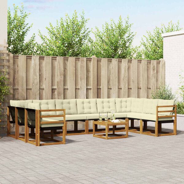 vidaXL Utomhussoffset med kudde 11 pcs Naturlig och Gr&auml;dde