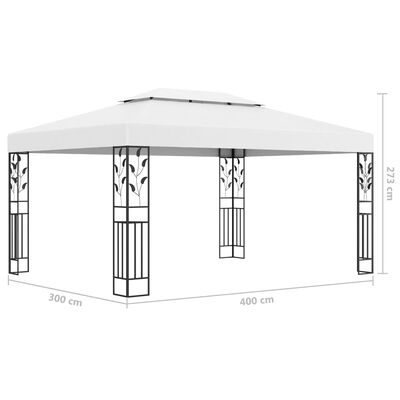vidaXL Paviljong med dubbeltak och ljusslinga LED 3x4 m vit
