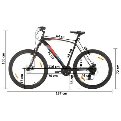 vidaXL Mountainbike 21 växlar 29-tums däck 53 cm ram svart