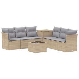 vidaXL Soffset 8 st Beige och Ljusgr&aring; Poly Rattan och st&aring;l