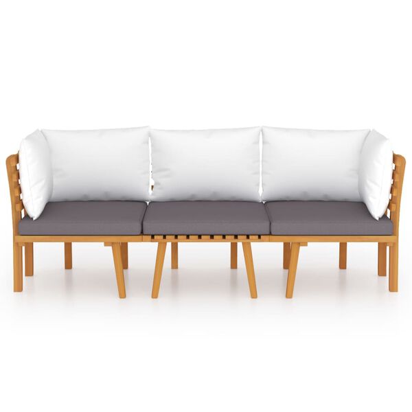 vidaXL Loungegrupp för trädgården med dynor 3 delar massivt akaciaträ