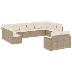 vidaXL Soffgrupp f&ouml;r tr&auml;dg&aring;rden 12 delar med dynor beige konstrotting