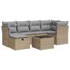 vidaXL Matgrupp f&ouml;r tr&auml;dg&aring;rden med dynor 7 delar beige konstrotting