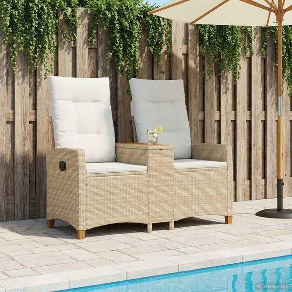 vidaXL Reclining Bench with Table Beige och kr&auml;mvit 126 x 65 x 112 cm