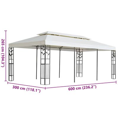 vidaXL Paviljong med dubbeltak vit 6x3 m stål