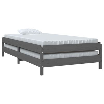 vidaXL Stapelbar säng grå 100x200 cm massivt furuträ