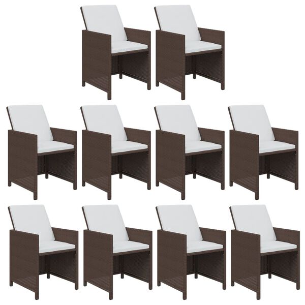 vidaXL Matgrupp f&ouml;r tr&auml;dg&aring;rden med dynor 11 delar konstrotting brun