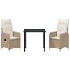 vidaXL Trädgårdsmöbelset med kudde 3 pcs Beige Poly rattan