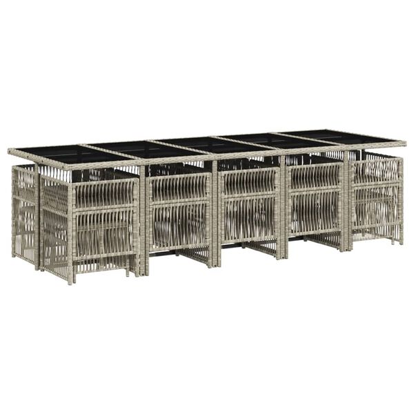 vidaXL Matgrupp f&ouml;r tr&auml;dg&aring;rden med dynor 15 delar ljusgr&aring; konstrotting