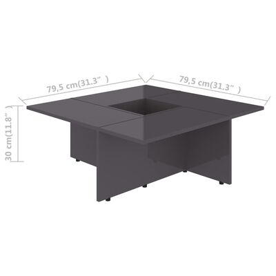 vidaXL Soffbord grå högglans 79,5x79,5x30 cm konstruerat trä