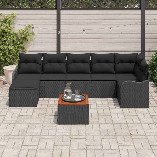 vidaXL Trädgårdsoffset 8 pcs Svart Poly rattan