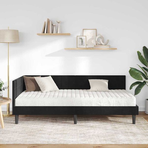 vidaXL H&ouml;rn S&auml;ngram med Madrass med huvudgavel 2 pcs Svart Sammet