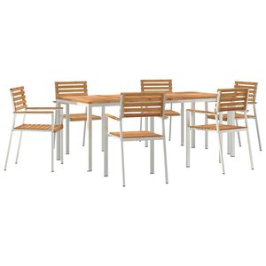 vidaXL Tr&auml;dg&aring;rdsm&ouml;belset 7 pcs Massivt teaktr&auml; och rostfritt st&aring;l