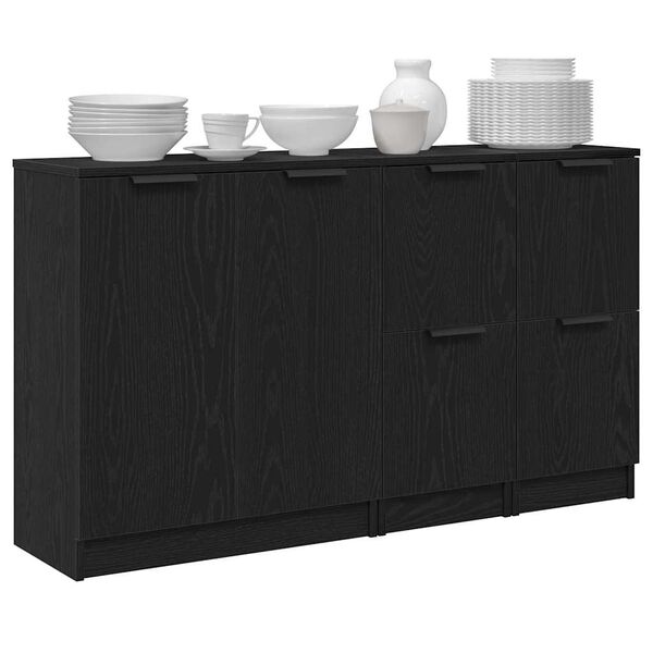 vidaXL Sideboard 3 pcs Svart Ek Konstruerat trä