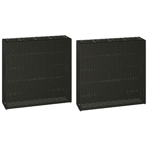 vidaXL Odlingslåda upphöjd med 4 krukor 2 st konstrotting svart