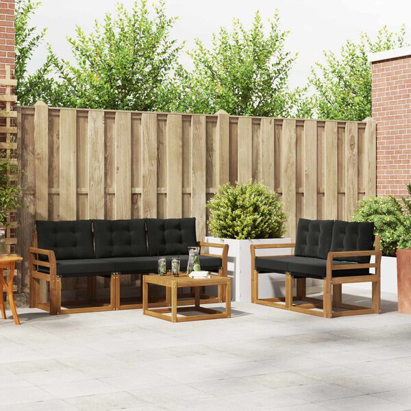 vidaXL Utomhussoffset med kudde 6 pcs Naturlig och svart