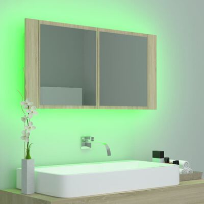 vidaXL Spegelskåp med LED sonoma-ek 90x12x45 cm akryl
