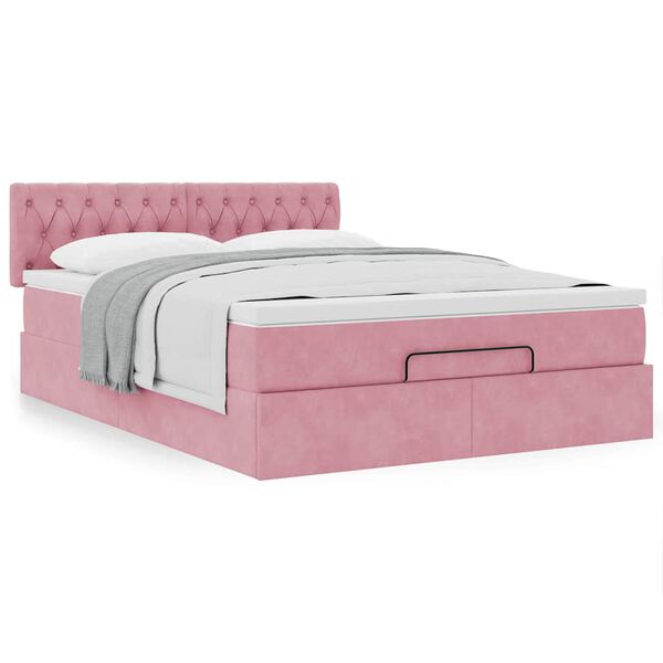 vidaXL Ottoman s&auml;ngram med madrass rosa 140x190 cm sammet