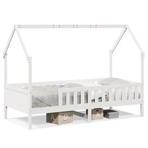 vidaXL Barns&auml;ng med husram vit 90x190 cm massiv furu