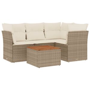 vidaXL Soffgrupp f&ouml;r tr&auml;dg&aring;rden med dynor 5 delar beige konstrotting
