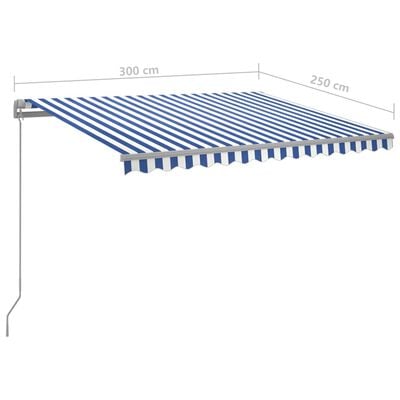 vidaXL Markis med stolpar automatisk infällbar 3x2,5 m blå och vit