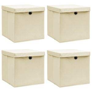 vidaXL F&ouml;rvaringsl&aring;dor med lock 4 st gr&auml;ddvit 32x32x32 cm tyg