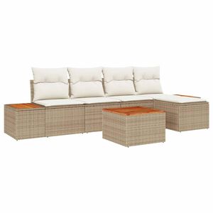 vidaXL Tr&auml;dg&aring;rdsoffset 6 pcs Beige och gr&auml;ddf&auml;rgad Polyrattan