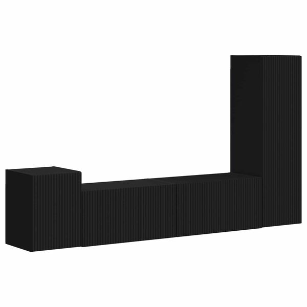 vidaXL TV-b&auml;nkset V&auml;ggmonterad 4 pcs Svart Konstruerat tr&auml;