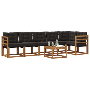 vidaXL Utomhussoffset med kudde 7 pcs Naturlig och svart