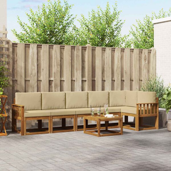 vidaXL Utomhussoffset med kudde 7 pcs Naturlig och Beige