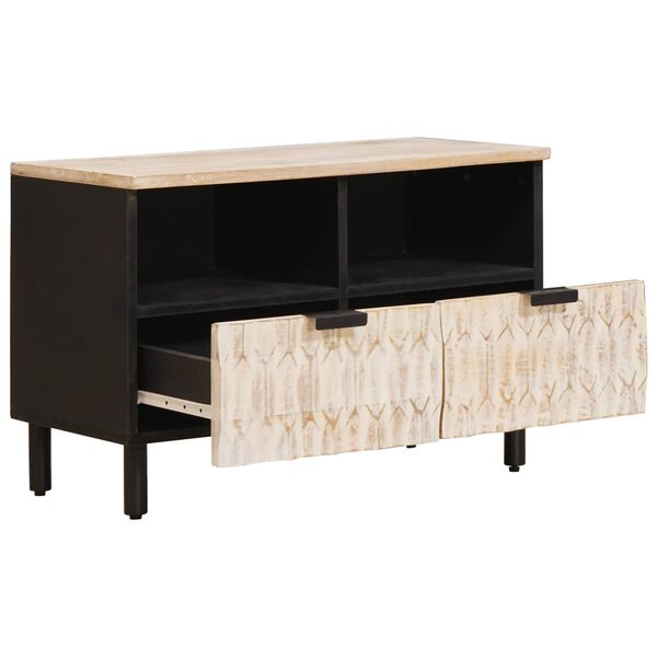 vidaXL TV-sk&aring;p Vit Tv&auml;tt Finish 70 x 33,5 x 46 cm Massivt mangotr&auml;