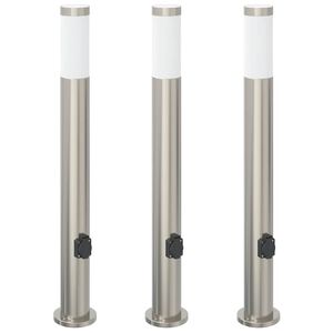 vidaXL Pollare med uttag 3 st 80 cm rostfritt st&aring;l IP44