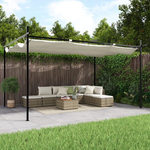vidaXL Pergola med infällbart tak gräddvit 395x292x230 cm