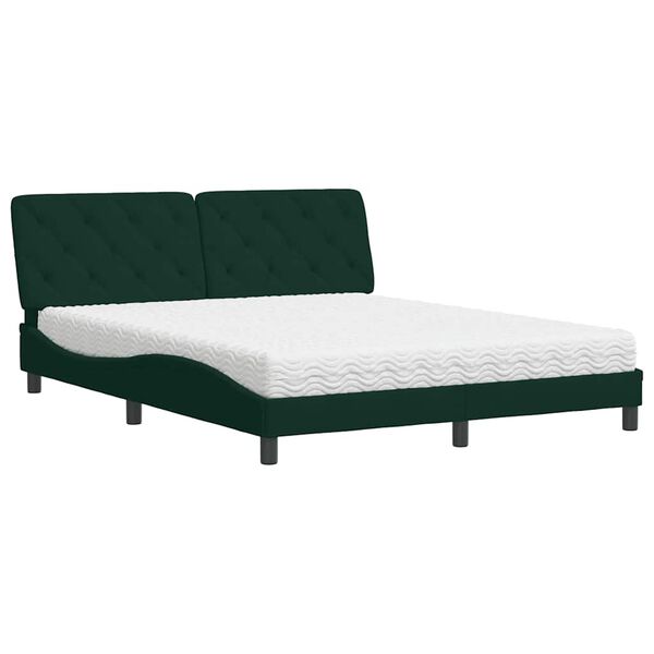 vidaXL Bed with Mattress Dark Green 160x200 cm Velvet
